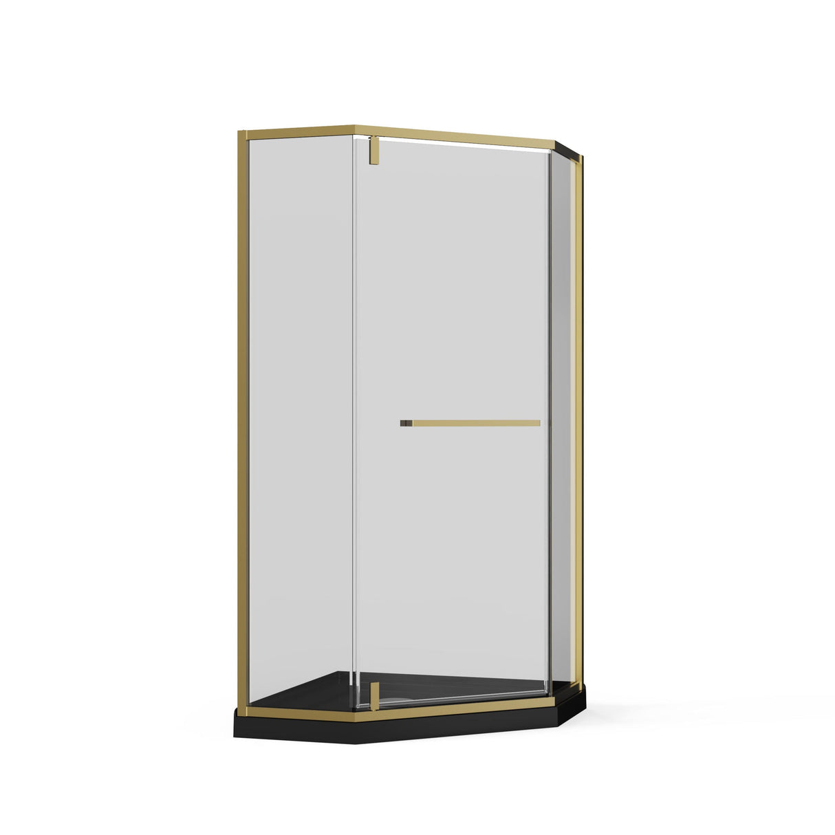 Goodyo - Neo-Angle Frameless Shower Door Corner Enclosure With Acrylic Shower Base Combo, Pivot Shower Door