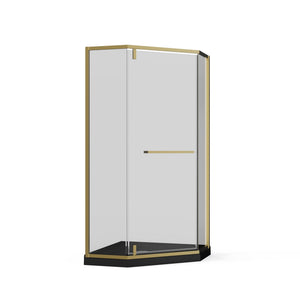 Goodyo - Neo-Angle Frameless Shower Door Corner Enclosure With Acrylic Shower Base Combo, Pivot Shower Door