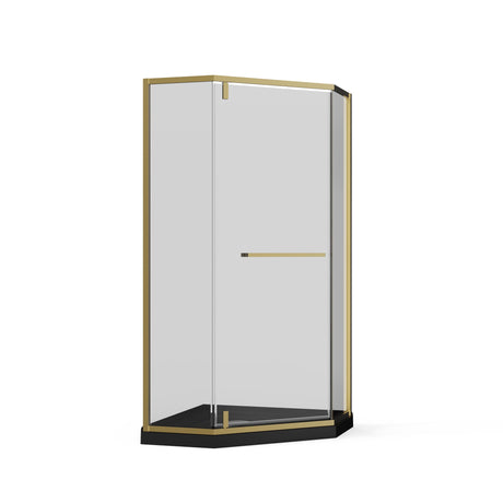Goodyo - Neo-Angle Frameless Shower Door Corner Enclosure With Acrylic Shower Base Combo, Pivot Shower Door