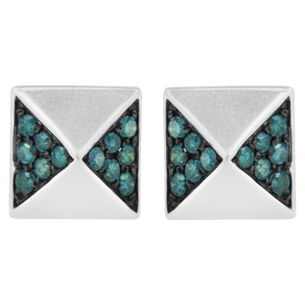 14K White Gold 1/4 Cttw Treated Blue Diamond Pyramid Stud Earring (Blue Color, SI1-SI2 Clarity)