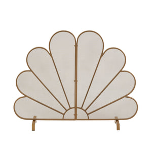 Gold Fan-Shaped Fireplace Screen with Mesh Spark Barrier - Gold