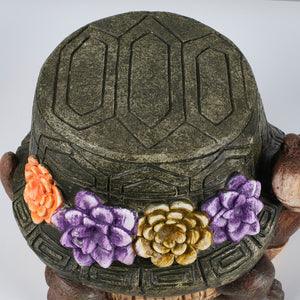 Turtle Garden Statue Outdoor Stool with Floral Detail - Multi-Color