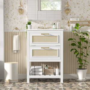 Modern Bathroom Vanity With Integrated Sink, Cabinet With 1 Deep Drawer And 1 Tip-Out Drawer