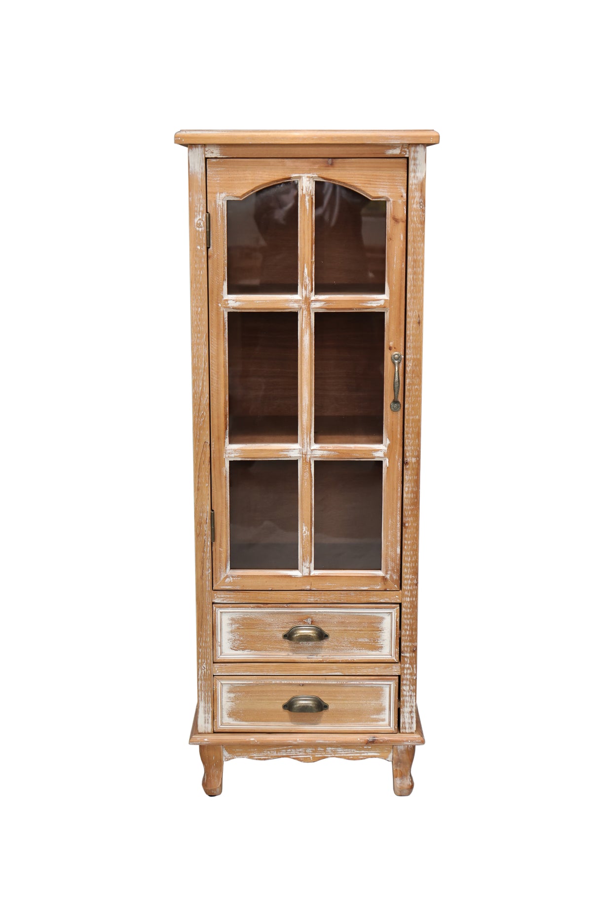 Rustic Wooden Storage Cabinet with Decorative Cutout Door & 2 Drawers