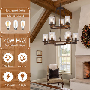 9-Light Vintage Wagon Wheel Chandelier
