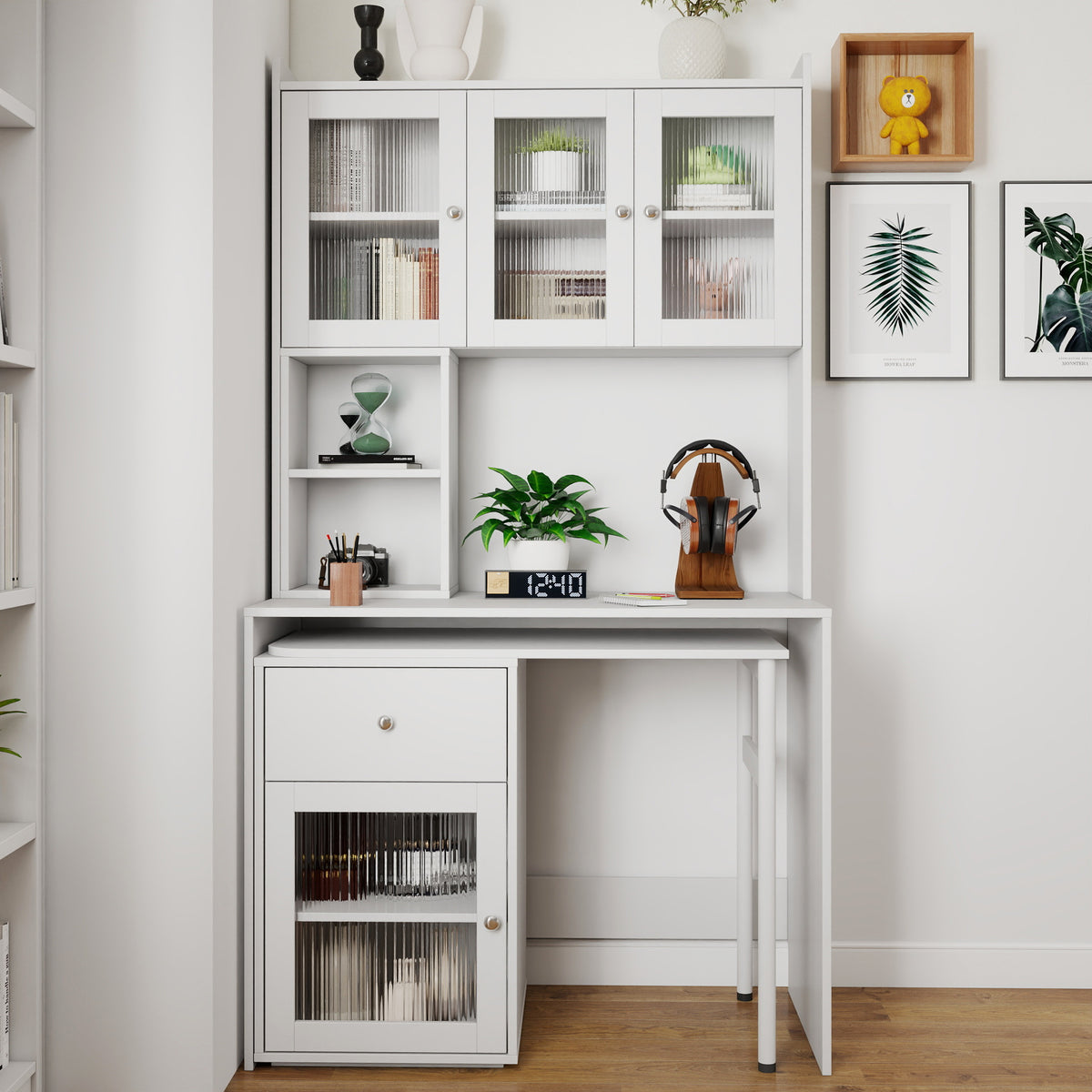 Computer Desk with Glass Door for Home Office or Study