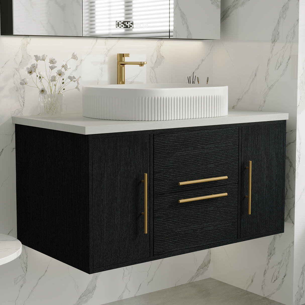 39.4 in Modern Floating Bathroom Vanity with Ceramic Sink