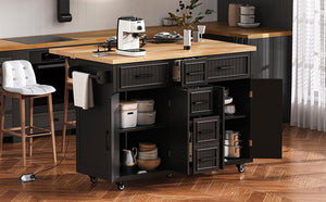 K&K 56.5'' Kitchen Island with Drop Leaf, Power Outlet