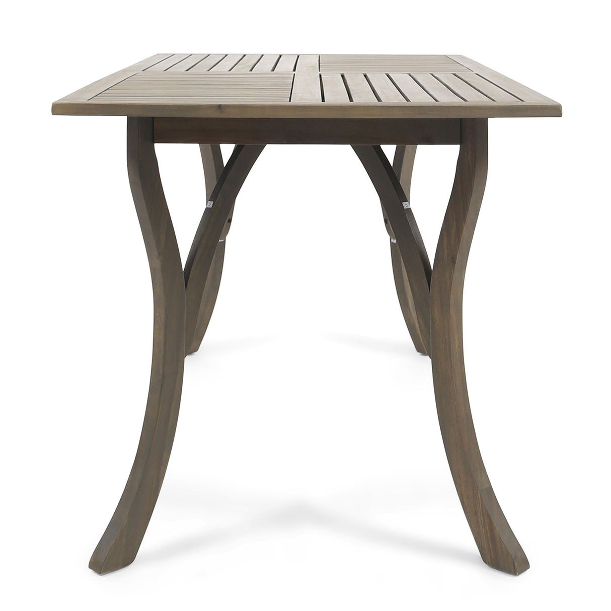 Transitional Acacia Wood Dining Table With Slat Panel Top - Gray