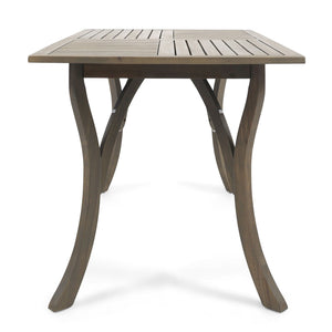 Transitional Acacia Wood Dining Table With Slat Panel Top - Gray