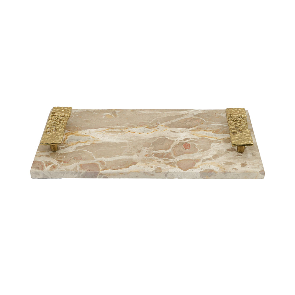 17.7x9.7x2" Marble Tray with Gold Handles