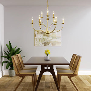 9-Light Dimmable Metal Chandelier with Candle-Style Arms, Gold