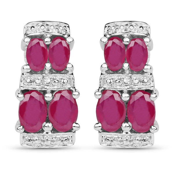 3.20 Carat Glass Filled Ruby .925 Sterling Silver Earrings