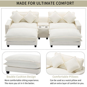 Sectional Sofa Upholstered Sofa With Two Removable Ottoman, Two USB Ports, Two Cup Holders And Large Storage Box For Living Room