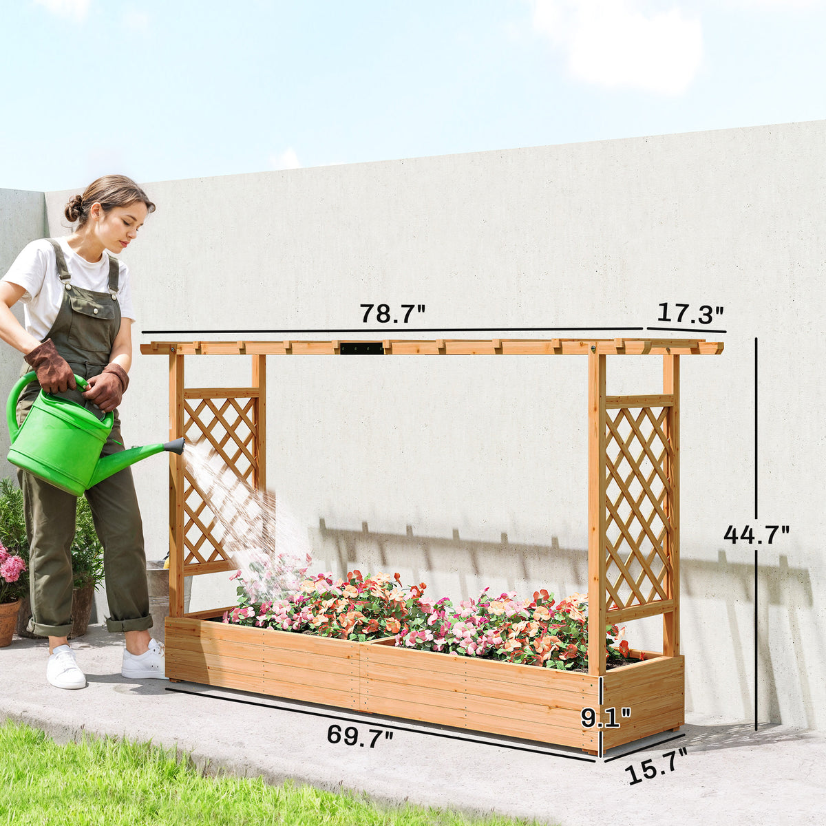 Wood Raised Garden Bed with Trellis - Large Outdoor Planter Box