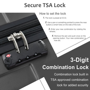 3-Piece Hard Shell Luggage Set, Expandable ABS Suitcases with TSA Lock, Black