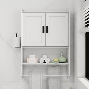 Bathroom Wall Cabinet with Doors, Adjustable Shelf, Towel Bar, and Paper Holder