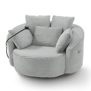 Swivel Accent Barrel Chair With Adjustable Phone Holder, 5 Pillows For Living Room
