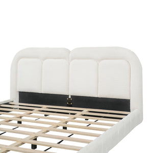 King Size Boucle Upholstered Platform Bed with Tufted Headboard