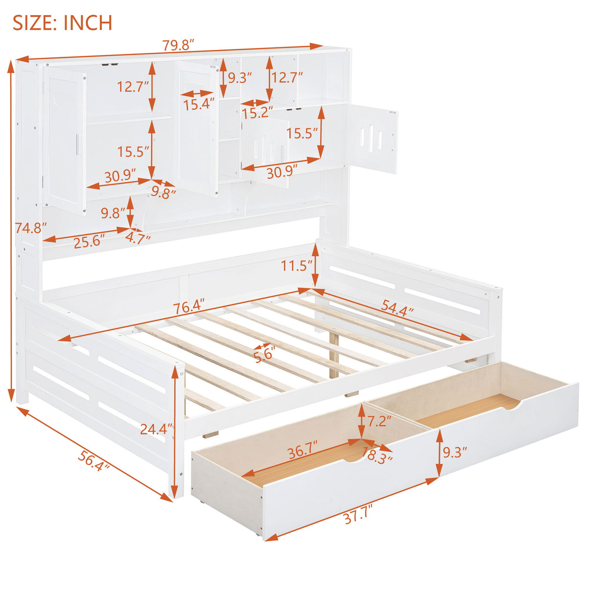 Daybed With All-In-One Cabinet And Shelf