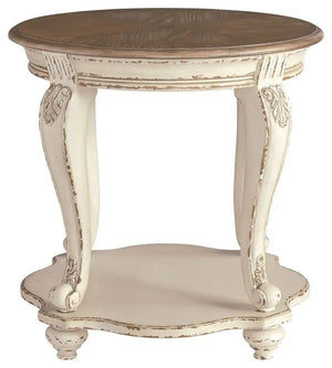 Realyn - Round End Table - White / Brown - Best Buy Furniture