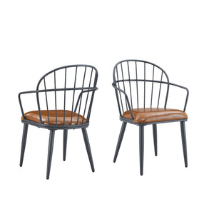 Industrial Inspired Upholstered Dining Chair Set With Metal Legs (Set of 2) - Brown - Best Buy Furniture