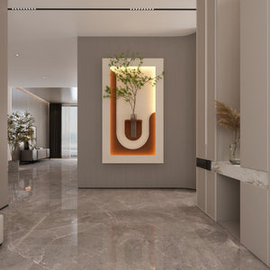 Adjustable 3 Color LED Sandstone Wall Decor with Simulated Plants, Vase & Rabbit Statue