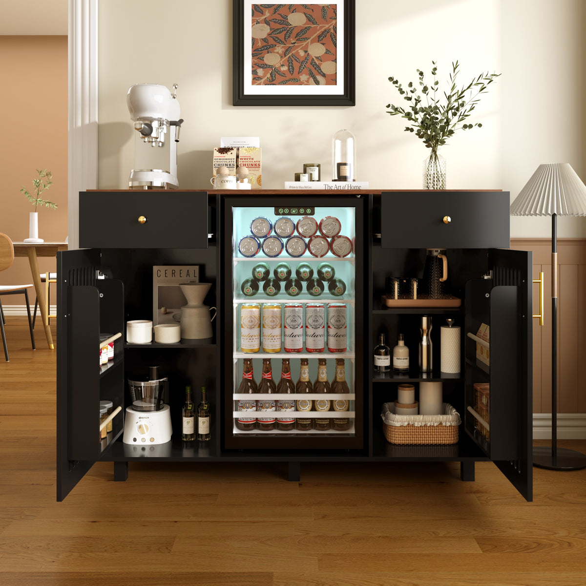 Mid-Century Modern Bar Cabinet with Fridge Space