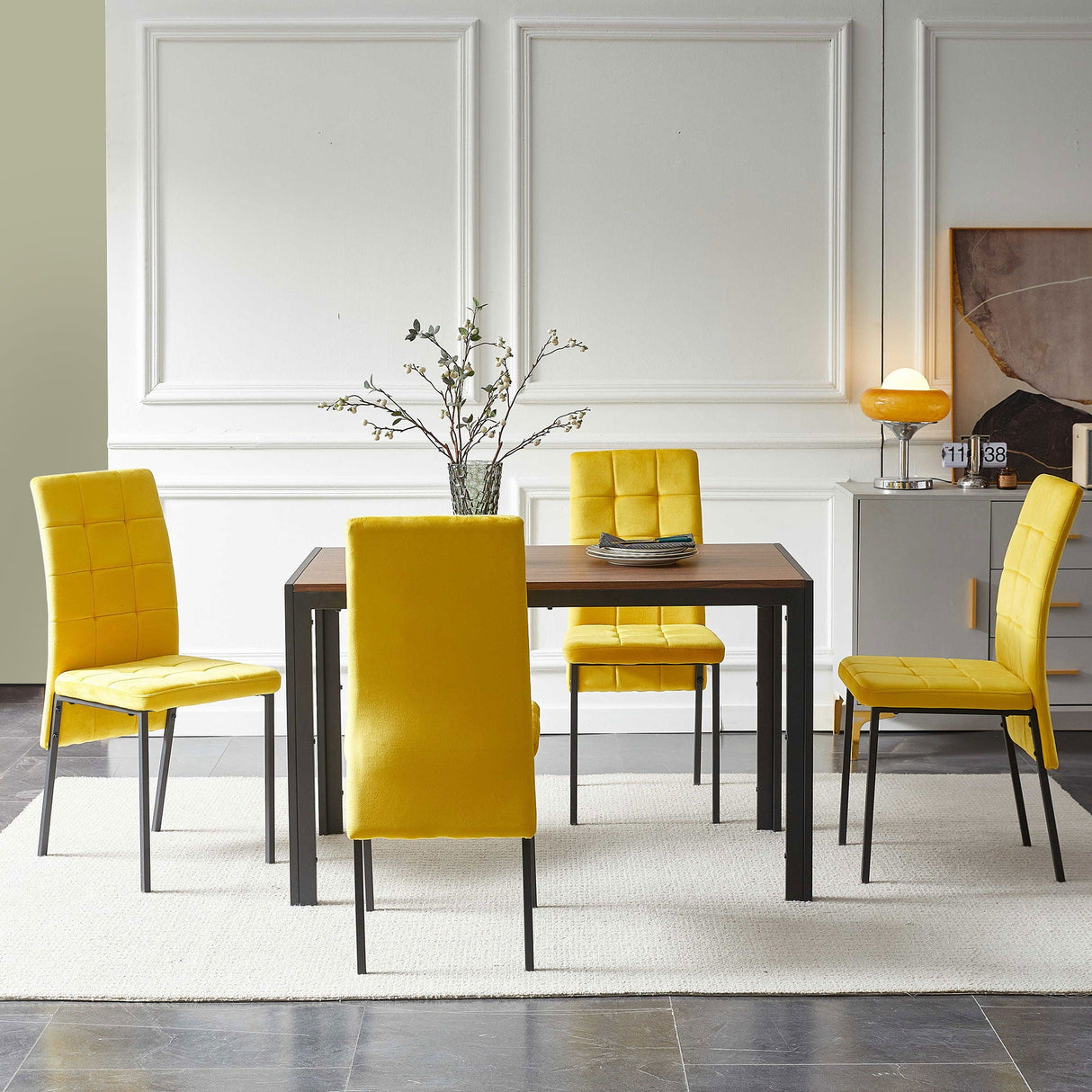 5 Piece Dining Set Including High Back Nordic Dining Chair & Creative Design Dining Table