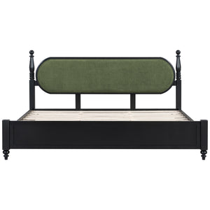 King Bed Frame, Solid Wood Platform with Slats, Modern