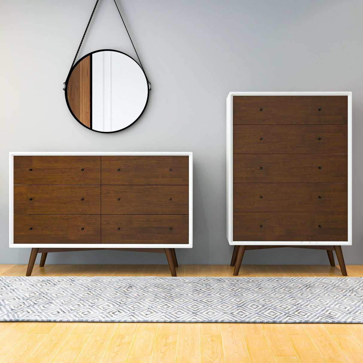 Dresser 6 Drawer - Dark Brown / White