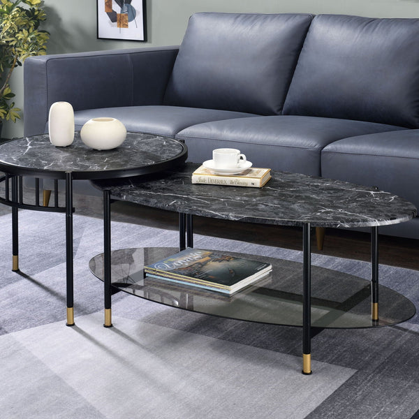 Silas - Engineered Stone Top Nesting Table - Black - Best Buy Furniture