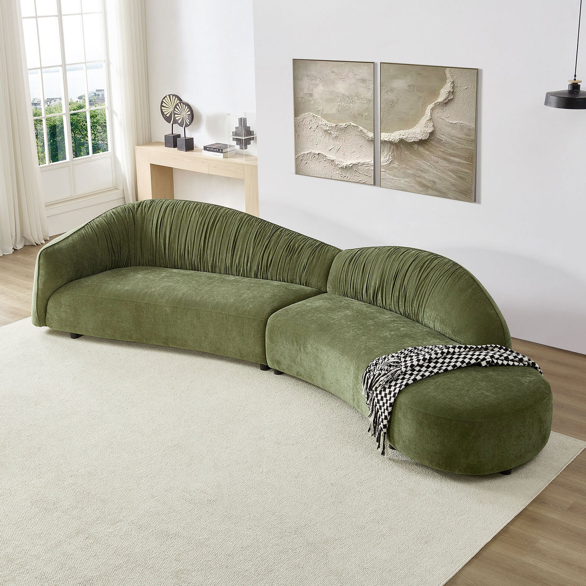 145.67" Mid-Century Upholstered Comfy Couch with Facing Chaise Right