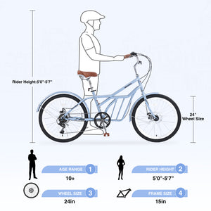 6 Speed Steel Frame 24 Inch Commuter Bike