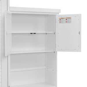Queen Size Murphy Bed With Louvered Design And Multiple Storage Shelves - White