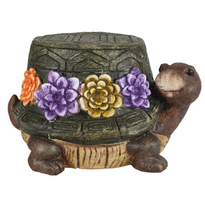 Turtle Garden Statue Outdoor Stool with Floral Detail - Multi-Color