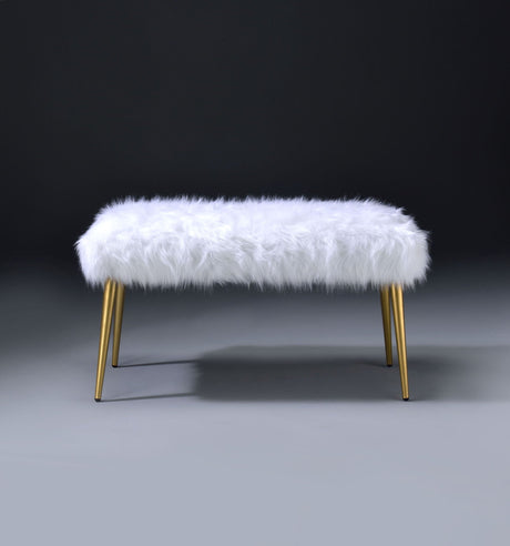 Bagley II - Faux Fur Bench - White / Gold - Best Buy Furniture