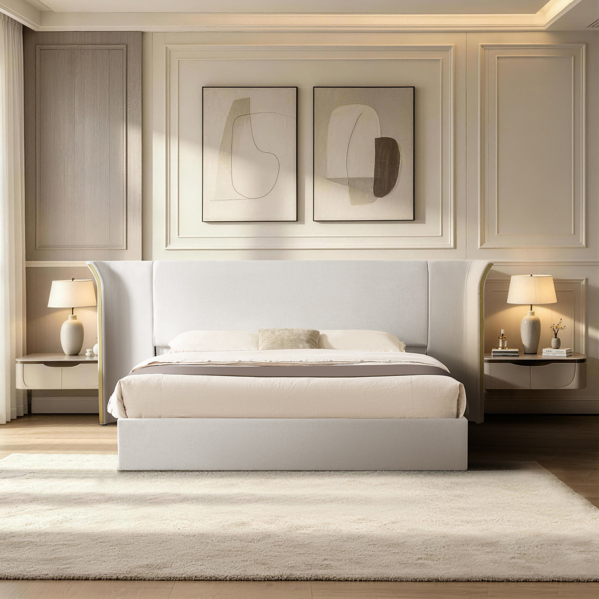 King Size Luxury Wing‑Back Upholstered Bed Frame