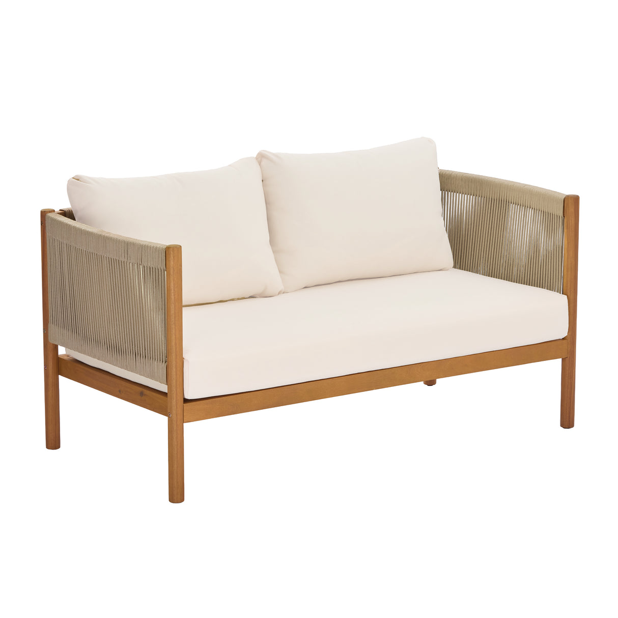 Outdoor Loveseat and Coffee Table Set with Acacia Wood Frame in Teak Look