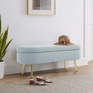 Ottoman Oval Storage Bench, Flannel with Metal Legs-Cyan