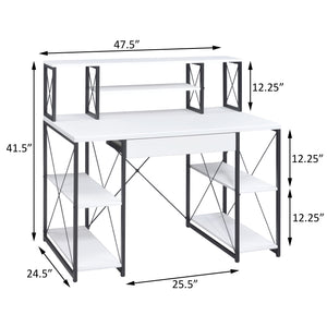 White and Black Recording Studio Desk with Drawer - Wood & Metal