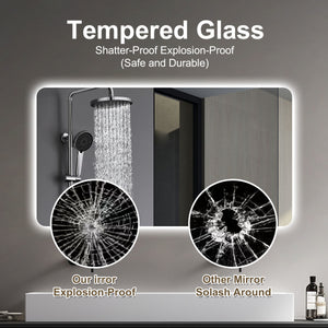 Wall Mounted LED Lighting Mirror With 3 Color Lighting, Dimming, Waterproof, Anti Fog, Touch Switch - Silver