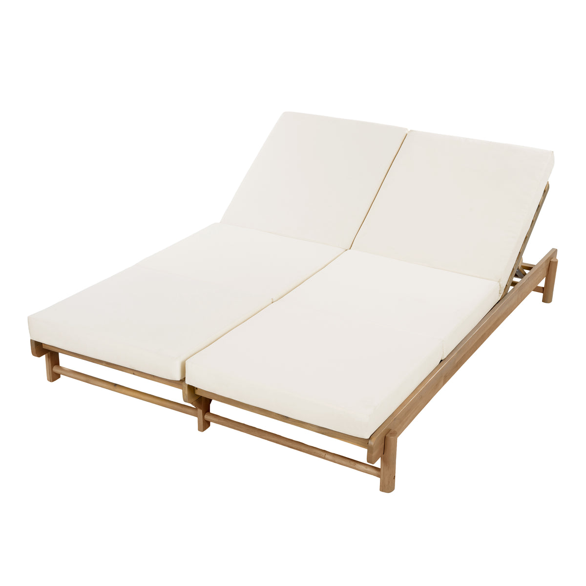 Light Teak Acacia Wood Double Chaise Lounger Set