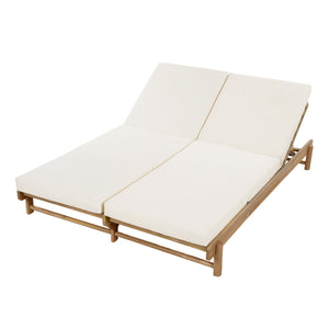 Light Teak Acacia Wood Double Chaise Lounger Set