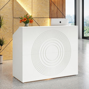 Modern Reception Desk, Front Desk Table With Cable Grommet & Privacy Panels