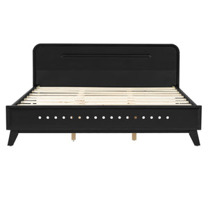 Pine Solid Wood Queen Size Bed, Solid and Stable, No Box Spring Needed