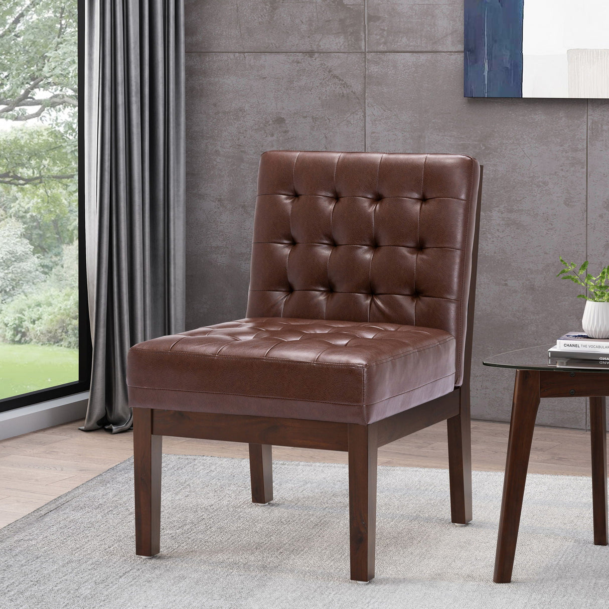 Contemporary Accent Chair With Tufted Waffle Stitch - Dark Brown - Best Buy Furniture