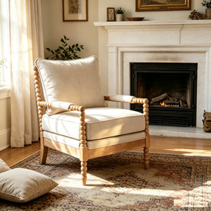 Rubber Wood Accent Chair with High-Density Sponge Cushion