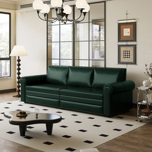 3 In 1 Convertible Sleeper Sofa With Nailhead Trim & Rolled Arm