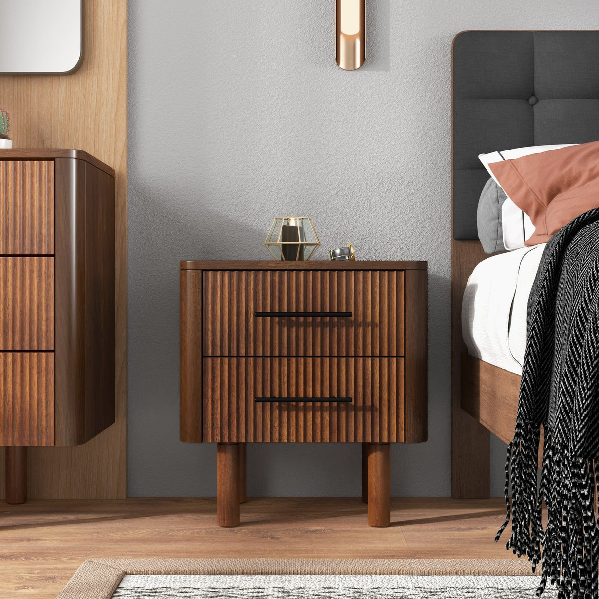 Logan - Nightsd Bed Side Tables With 2 Drawers - Brown